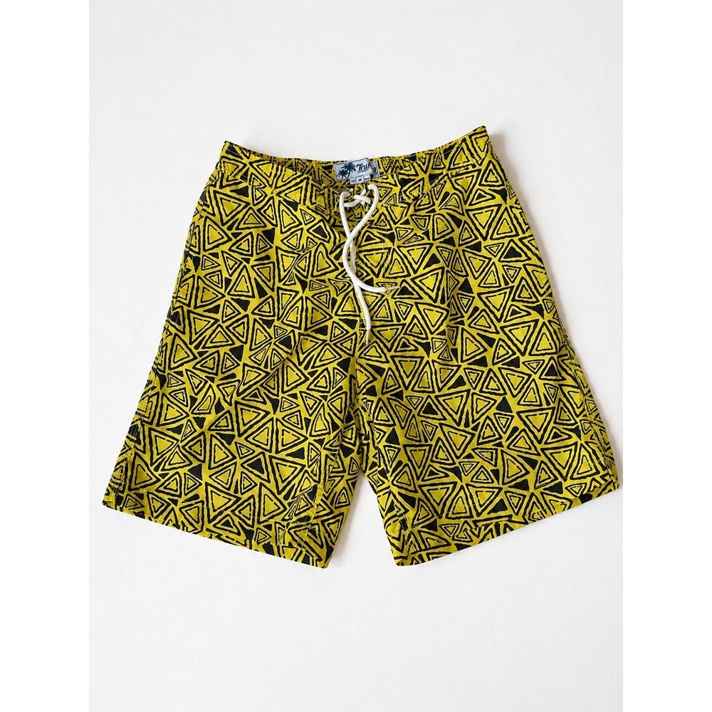 Trunks Surf & Swim Co Men's Medium Yellow Black Geometric Swim Trunks